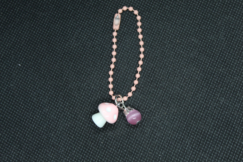 Pink Cats Eye Mushroom Keychain Charm Zipper Pull Crystal Witch Witchy Jewelry Witchcraft