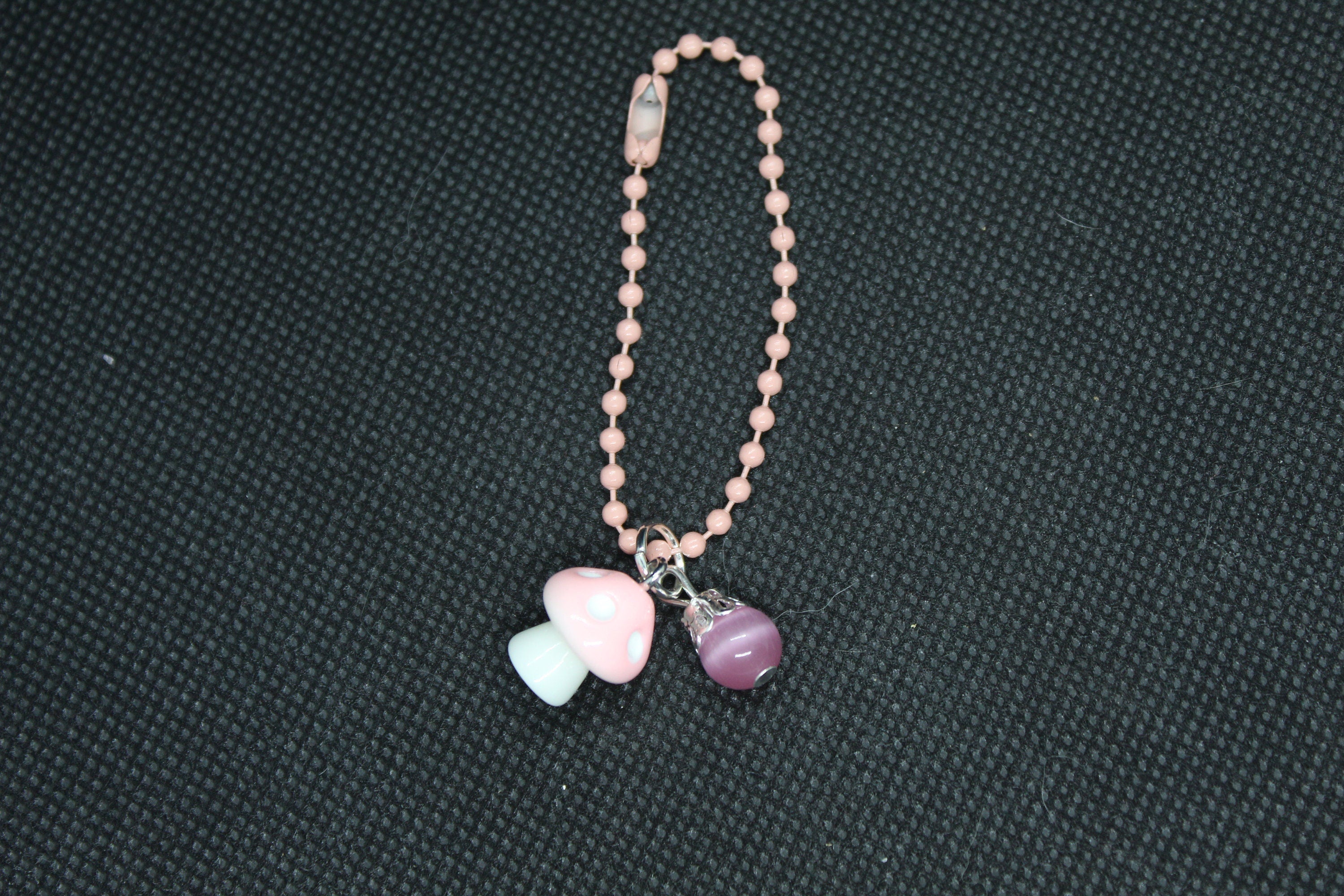 Pink Cats Eye Mushroom Keychain Charm Zipper Pull Crystal Witch Witchy Jewelry Witchcraft