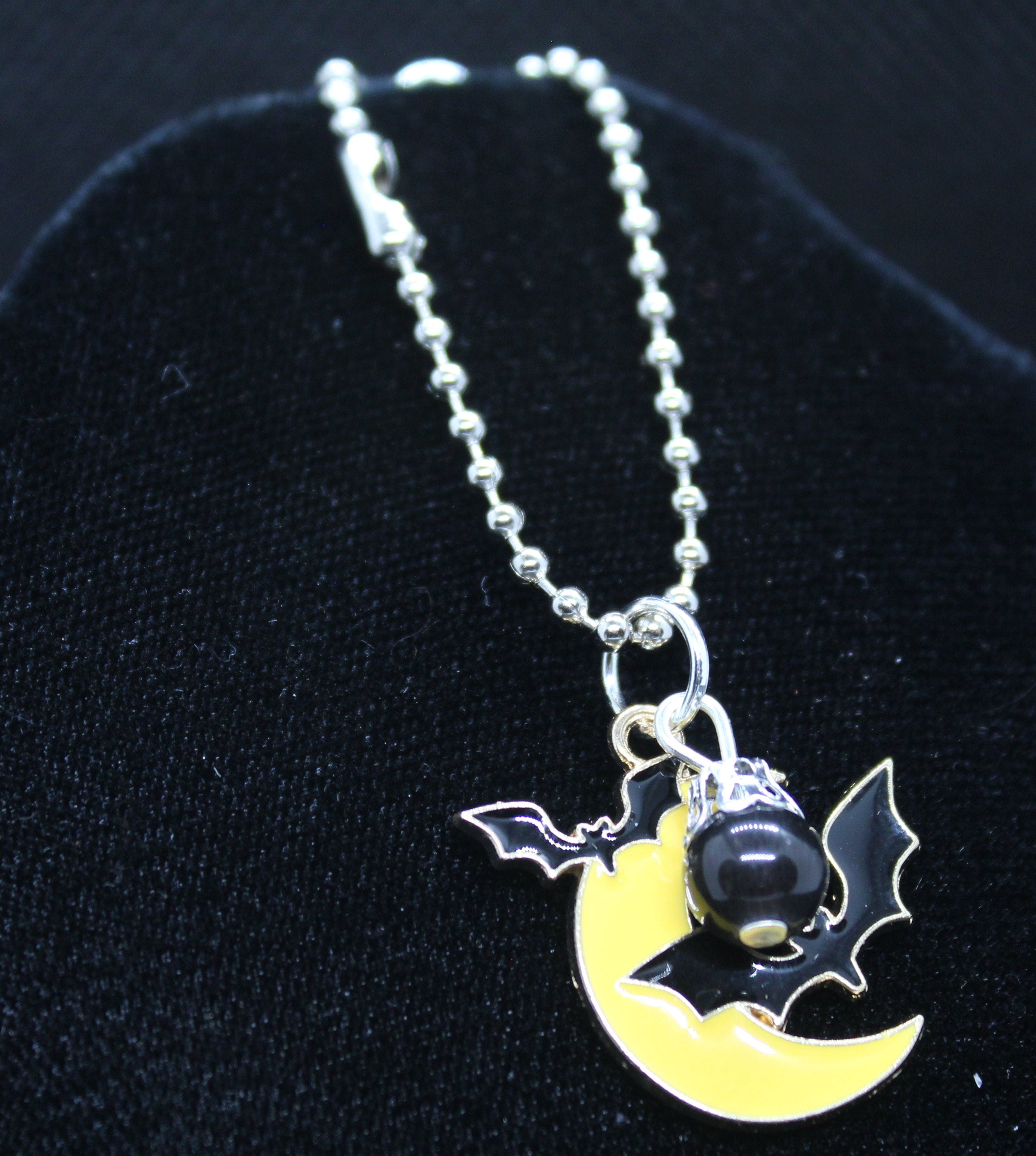 Black Cats Eye Bat Moon Necklace Crystal Witch Witchy Jewelry Witchcraft Wicca Wiccan Pagan Metaphysical