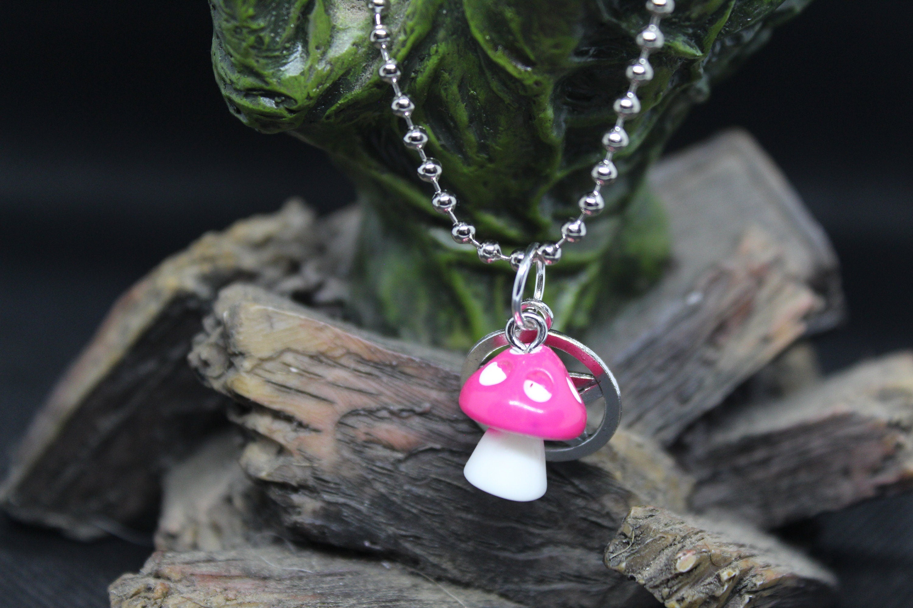 Pink Mushroom Pentacle Necklace Crystal Witch Witchy Jewelry Witchcraft Wicca Wiccan Pagan Metaphysical