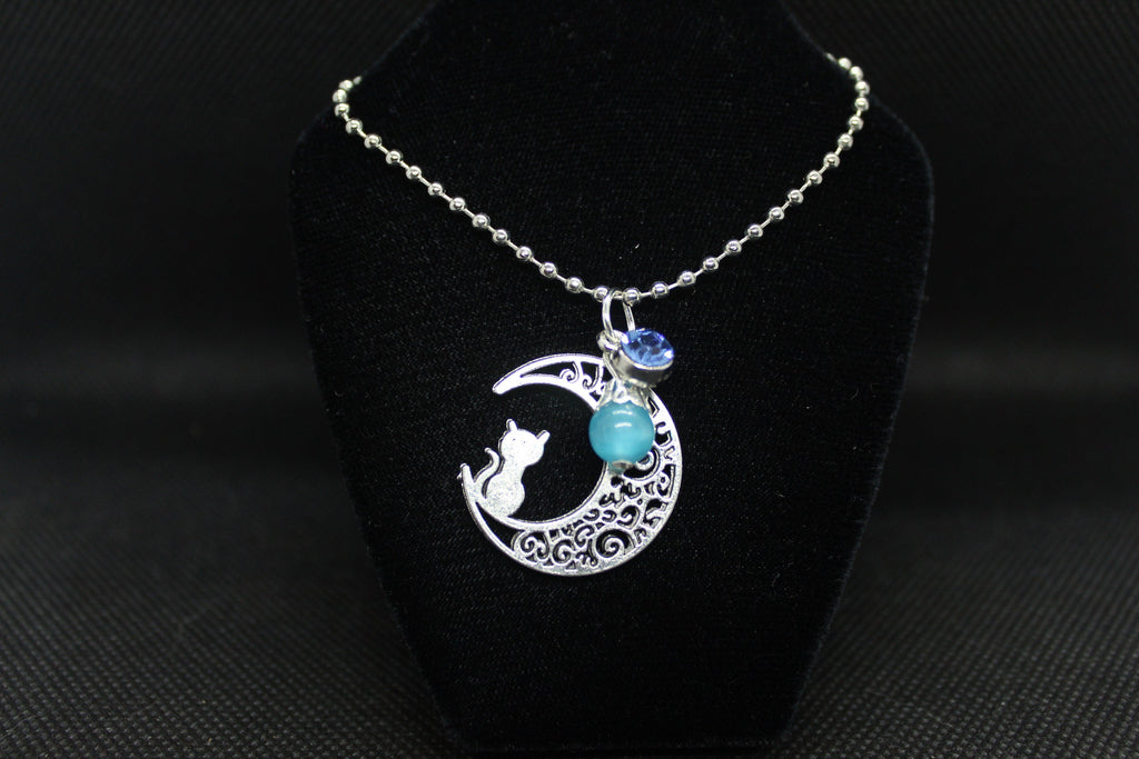Blue Cats Eye Moon Necklace Crystal Witch Witchy Jewelry Witchcraft Wicca Wiccan Pagan Metaphysical