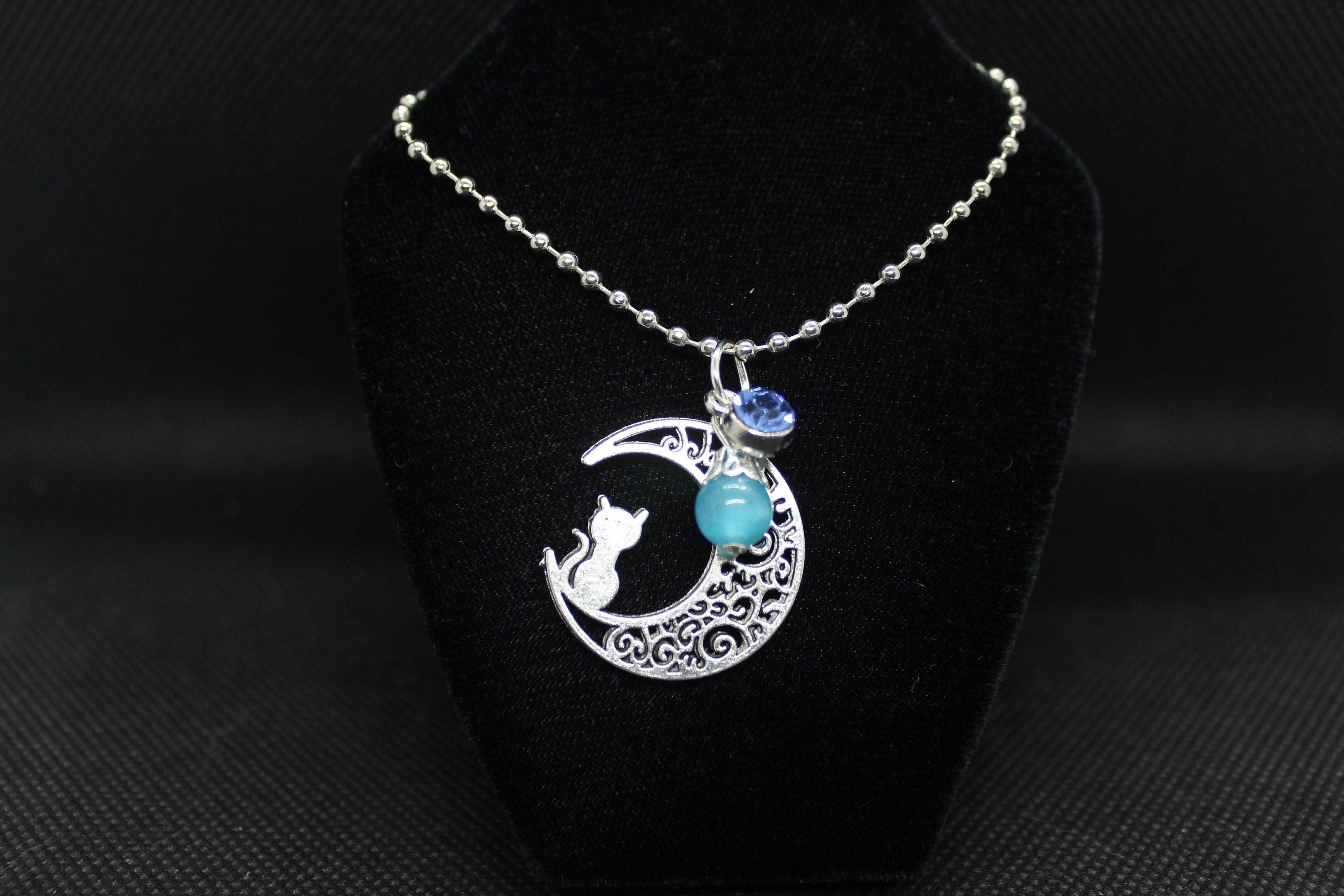 Blue Cats Eye Moon Necklace Crystal Witch Witchy Jewelry Witchcraft Wicca Wiccan Pagan Metaphysical