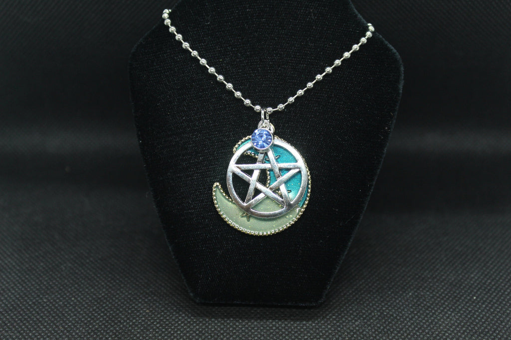 Blue Moon Pentacle Necklace Crystal Witch Witchy Jewelry Witchcraft Wicca Wiccan Pagan Metaphysical