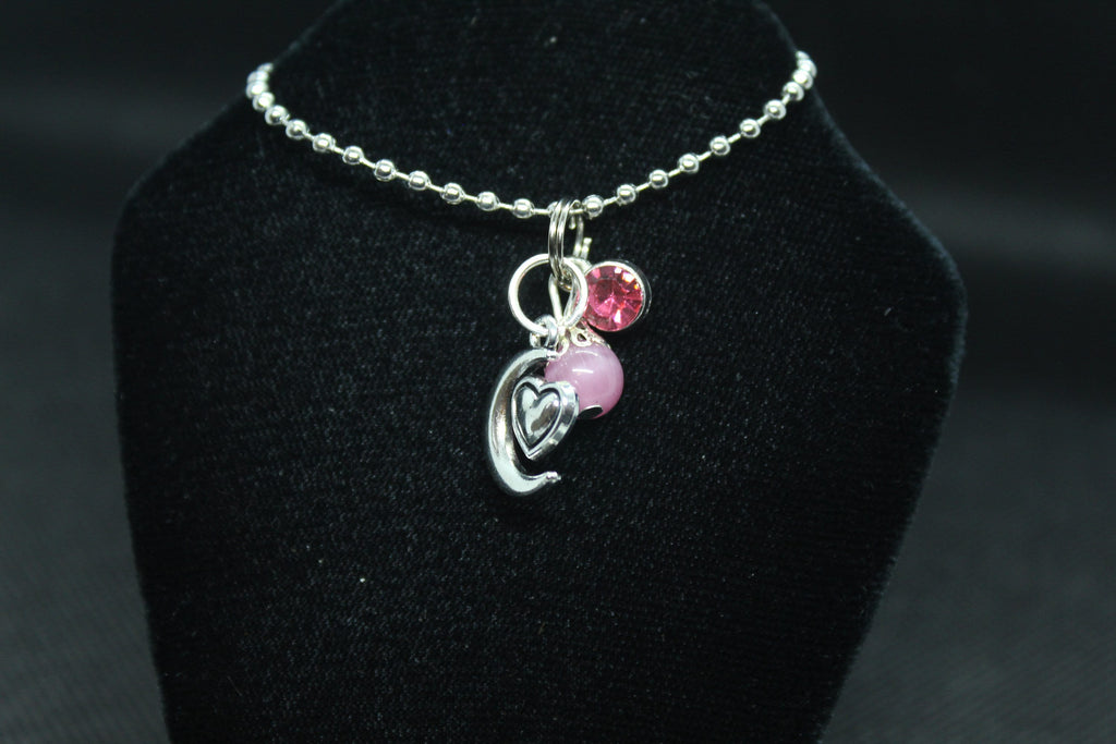 Pink Cat's Eye Heart Moon Necklace Crystal Witch Witchy Jewelry Witchcraft Metaphysical