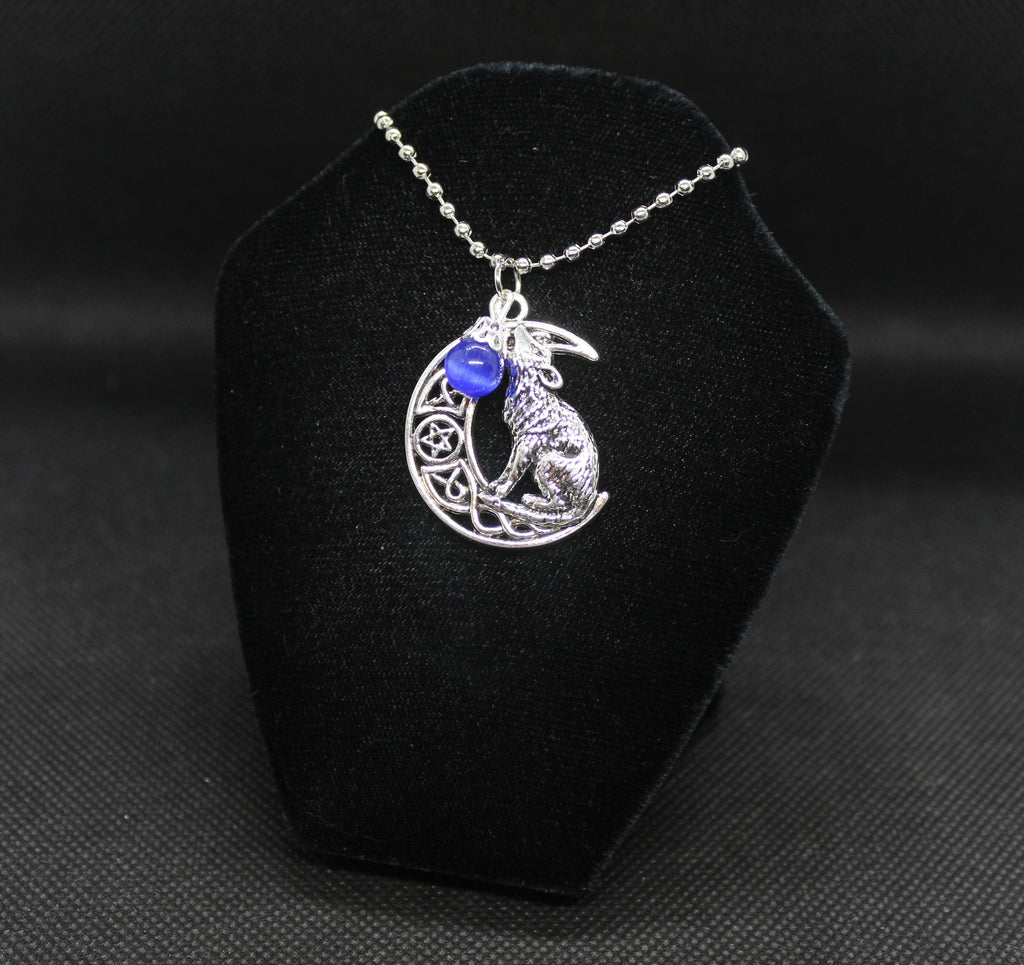 Blue Moon Howling Wolf Necklace Crystal Witch Witchy Jewelry Witchcraft Wicca Wiccan Pagan Metaphysical
