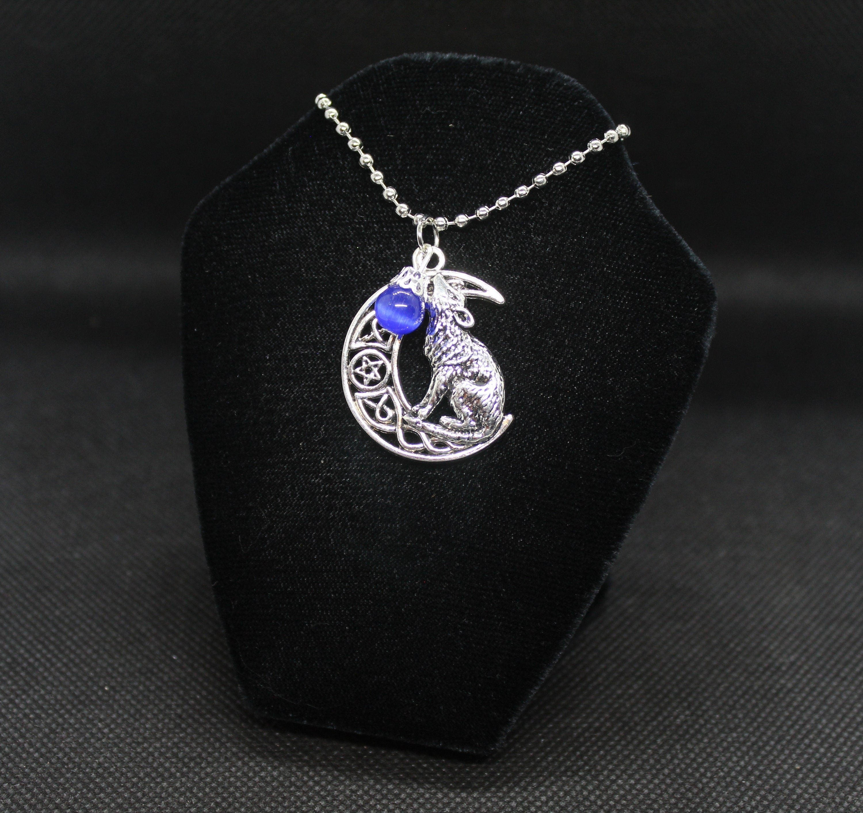Blue Moon Howling Wolf Necklace Crystal Witch Witchy Jewelry Witchcraft Wicca Wiccan Pagan Metaphysical