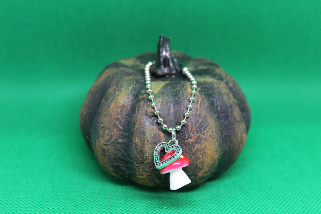 Red Mushroom Heart Keychain Charm Zipper Pull Crystal Witch Witchy Jewelry Witchcraft Metaphysical