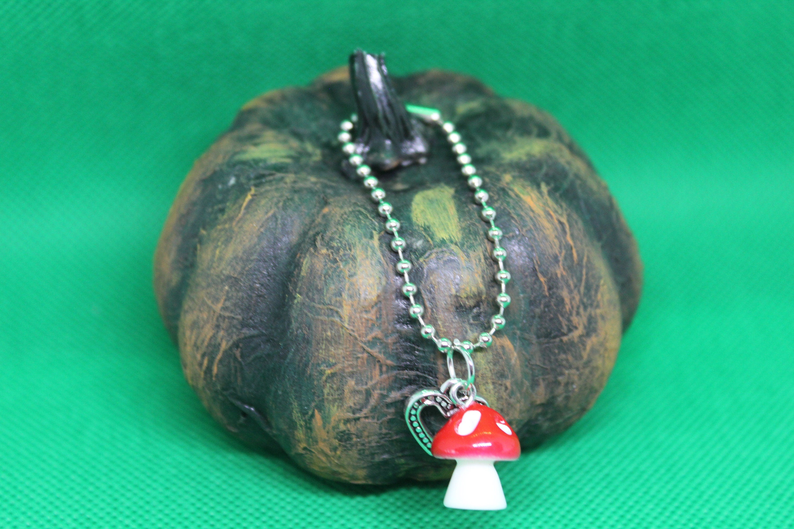 Red Mushroom Heart Keychain Charm Zipper Pull Crystal Witch Witchy Jewelry Witchcraft Metaphysical