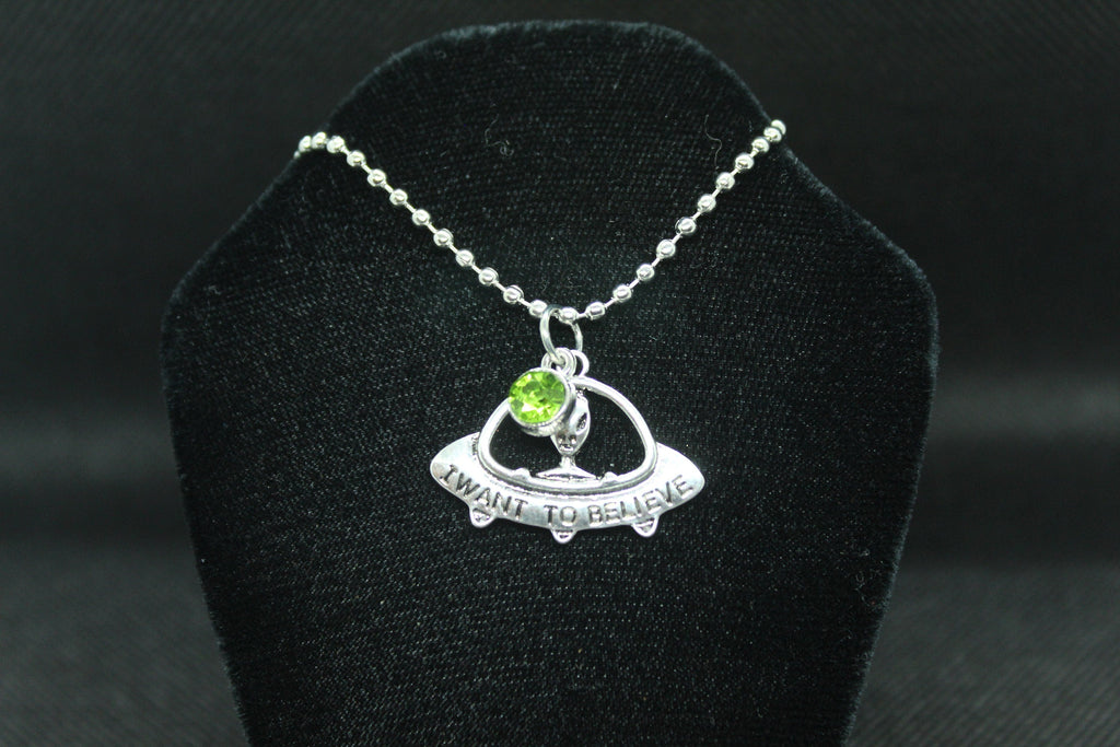 I Want to Believe UFO Alien Necklace Crystal Witch Witchy Jewelry Witchcraft Wicca Wiccan Pagan Metaphysical
