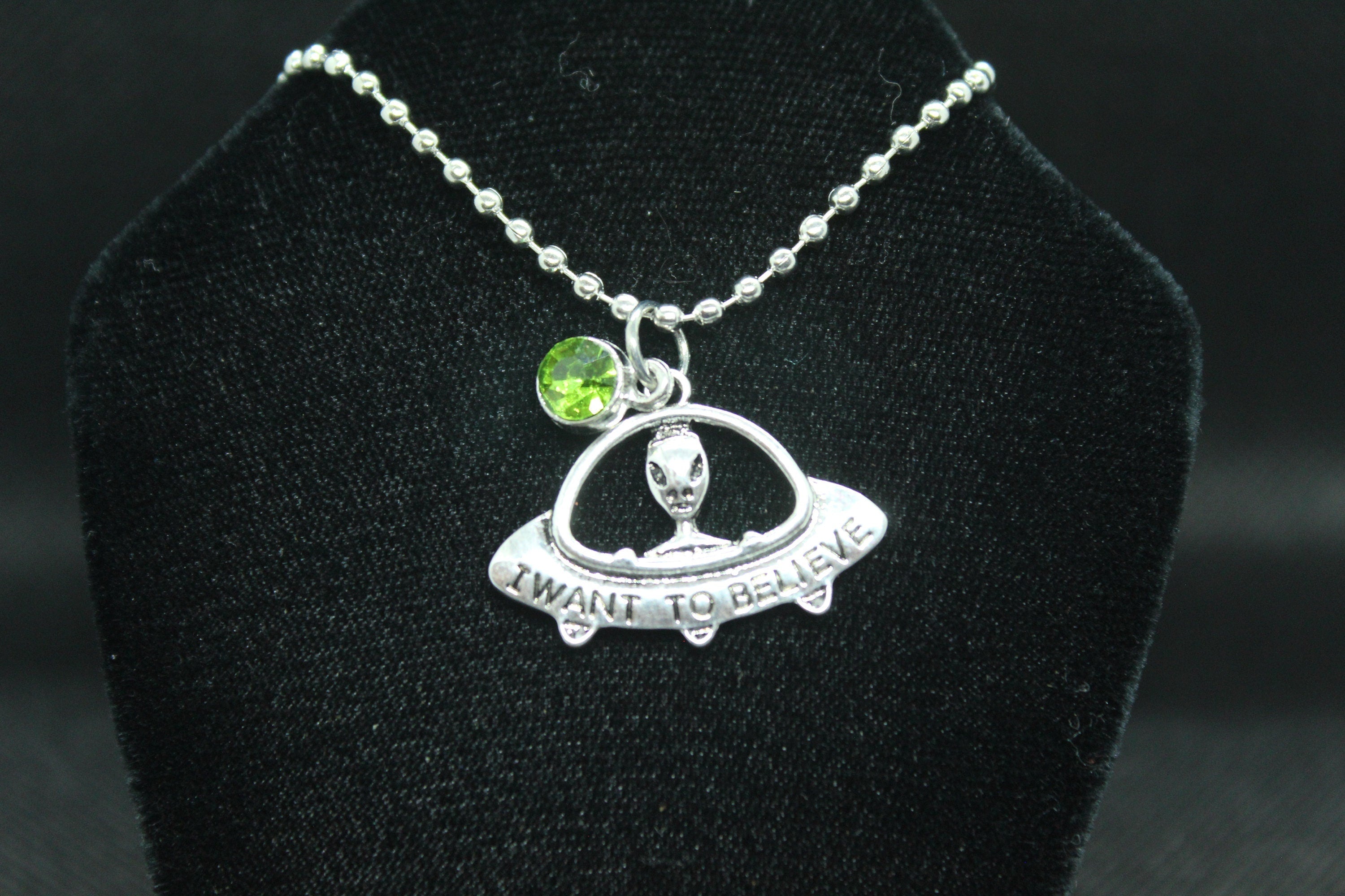 I Want to Believe UFO Alien Necklace Crystal Witch Witchy Jewelry Witchcraft Wicca Wiccan Pagan Metaphysical