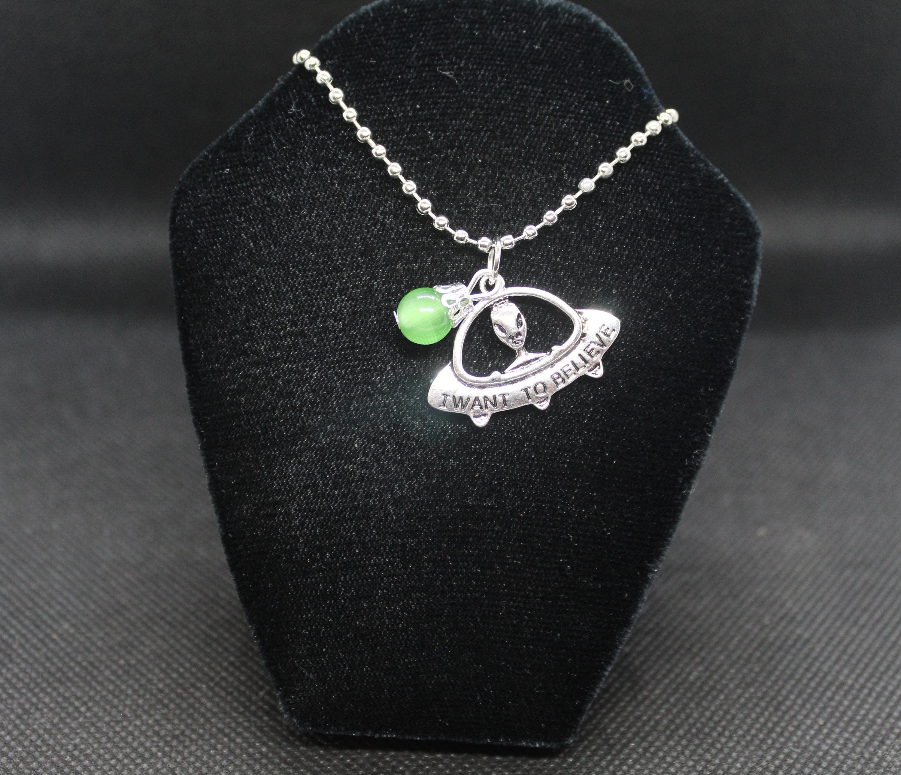 I Want to Believe UFO Alien Necklace Crystal Witch Witchy Jewelry Witchcraft Wicca Wiccan Pagan Metaphysical
