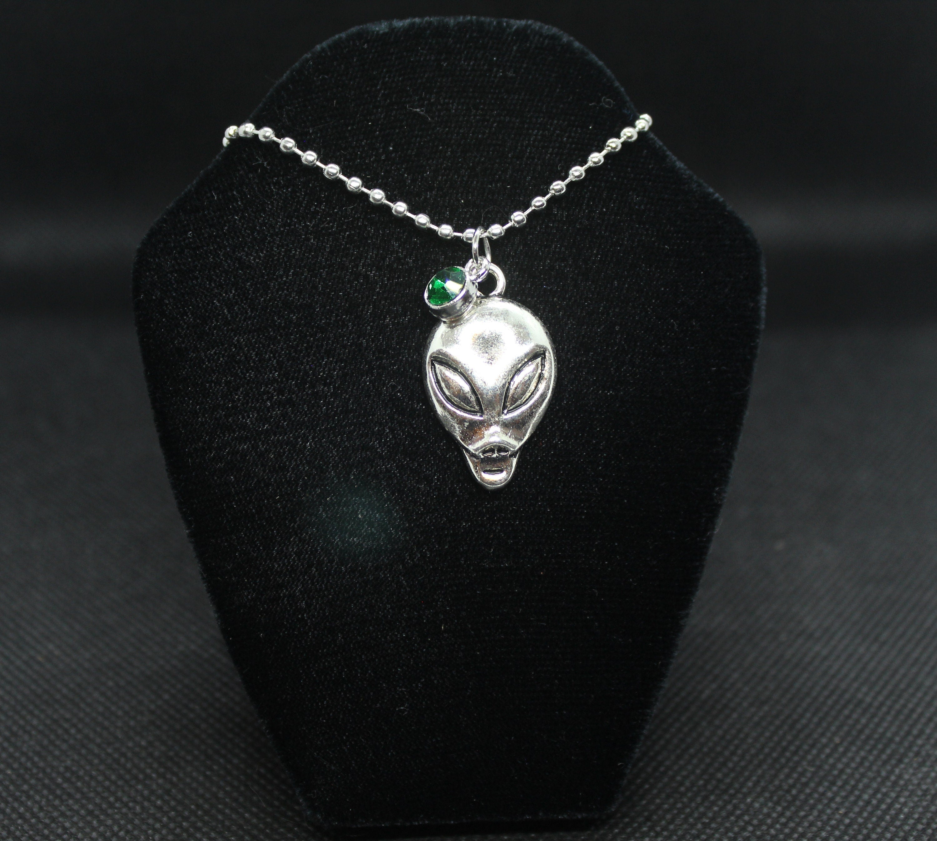 Green Alien Necklace Crystal Witch Witchy Jewelry Witchcraft Wicca Wiccan Pagan Metaphysical