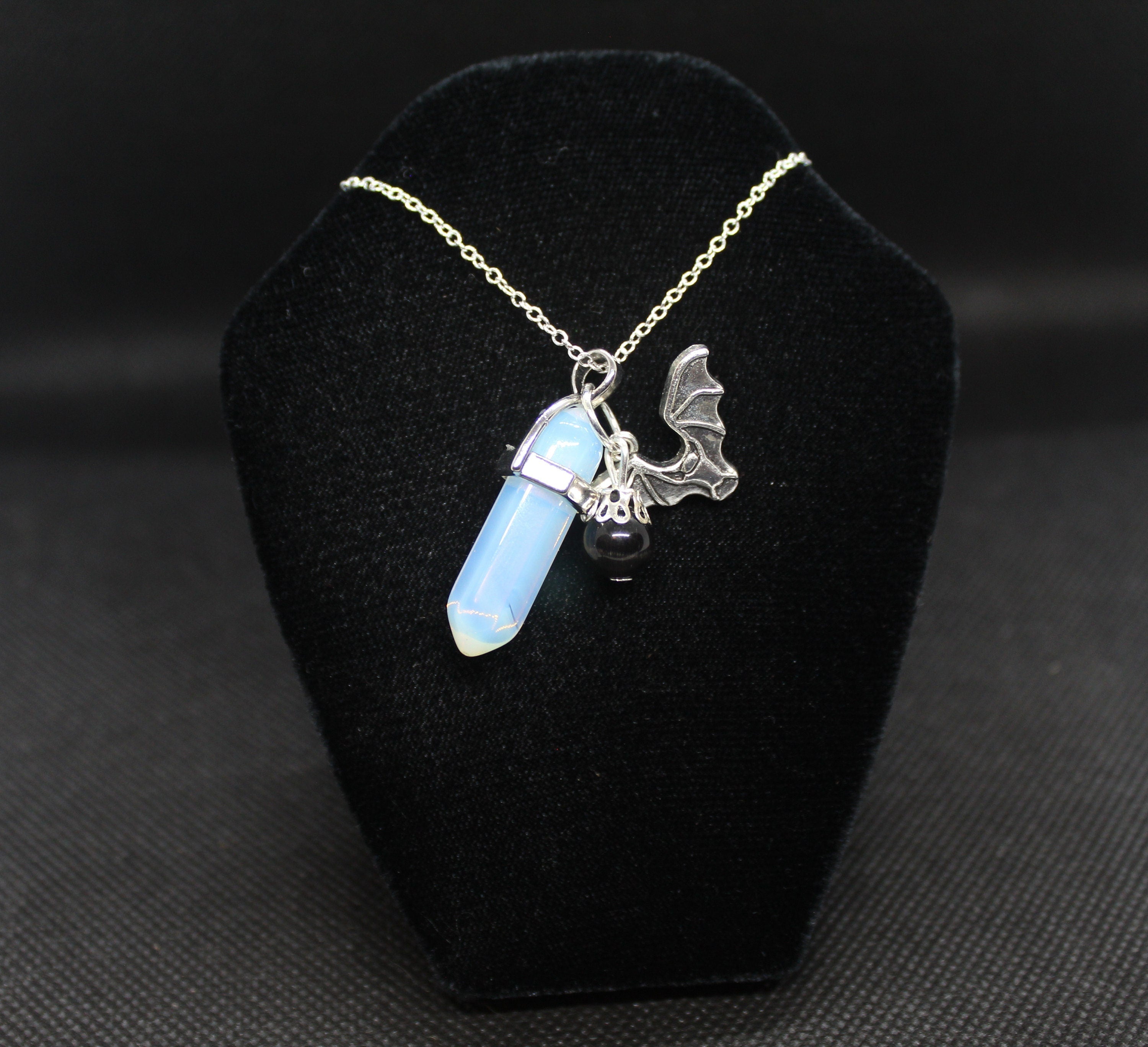 Opalite Bat Necklace Crystal Witch Witchy Jewelry Witchcraft Wicca Wiccan Pagan Metaphysical