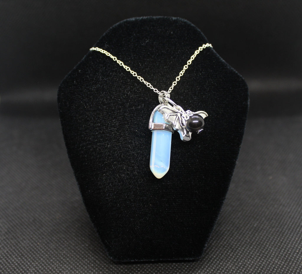 Opalite Bat Necklace Crystal Witch Witchy Jewelry Witchcraft Wicca Wiccan Pagan Metaphysical
