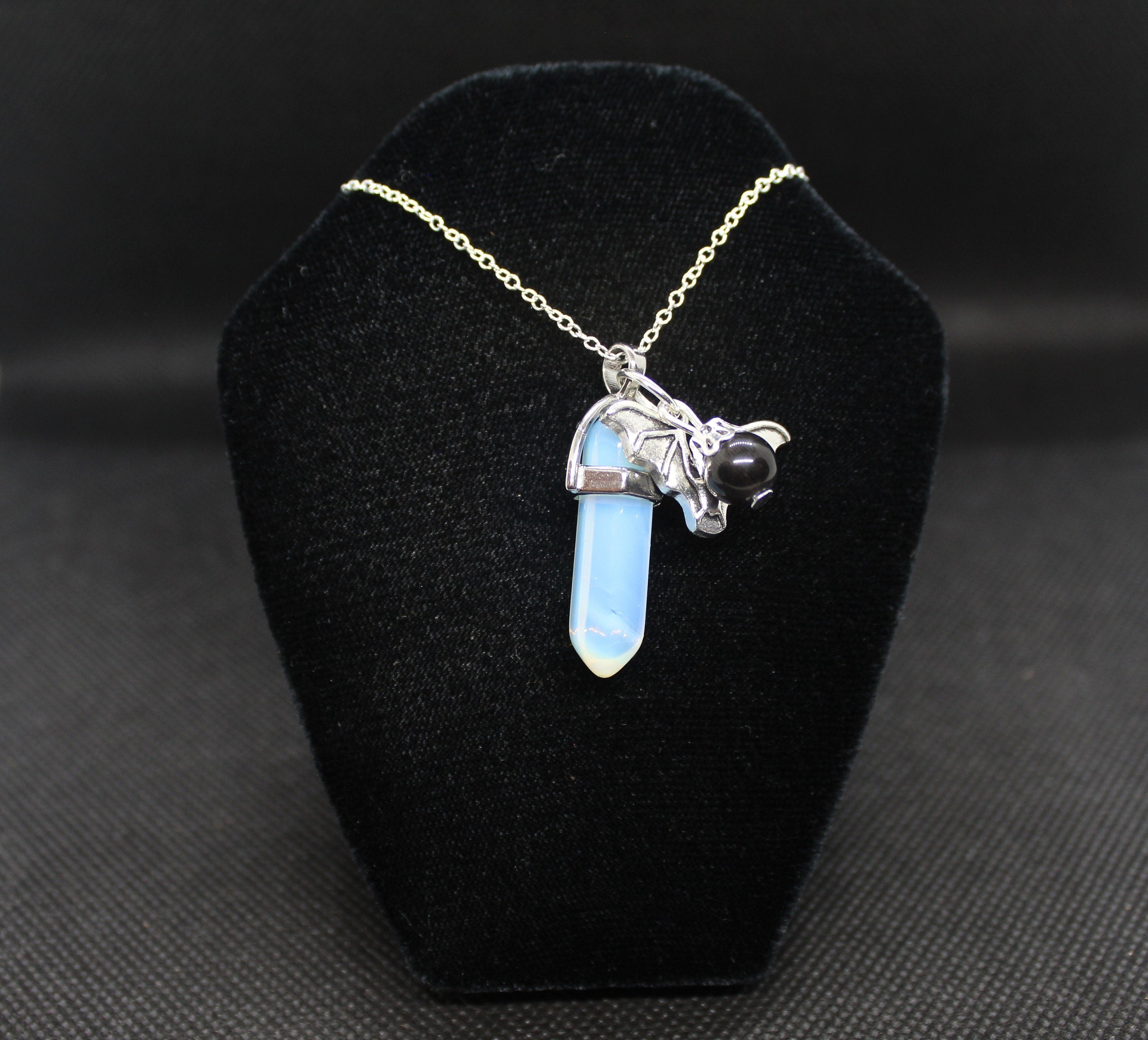 Opalite Bat Necklace Crystal Witch Witchy Jewelry Witchcraft Wicca Wiccan Pagan Metaphysical