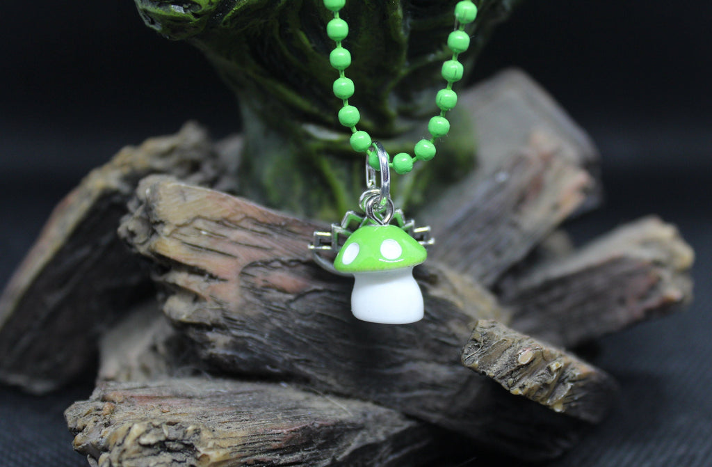 Green Mushroom Lotus Keychain Charm Zipper Pull Crystal Witch Witchy Jewelry Witchcraft Metaphysical