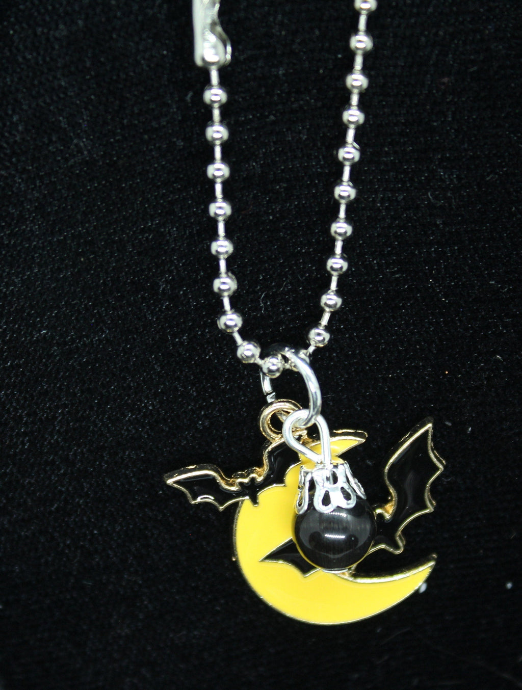 Black Cats Eye Bat Moon Necklace Crystal Witch Witchy Jewelry Witchcraft Wicca Wiccan Pagan Metaphysical