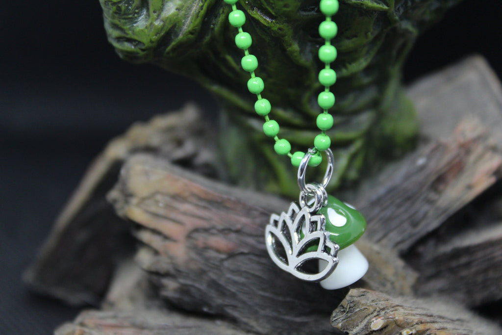 Green Mushroom Lotus Keychain Charm Zipper Pull Crystal Witch Witchy Jewelry Witchcraft Metaphysical