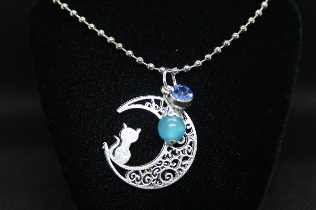 Blue Cats Eye Moon Necklace Crystal Witch Witchy Jewelry Witchcraft Wicca Wiccan Pagan Metaphysical