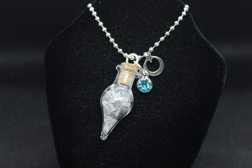 Labradorite Glass Teardrop Moon Necklace Crystal Witch Witchy Jewelry Witchcraft Wicca Wiccan Pagan Metaphysical