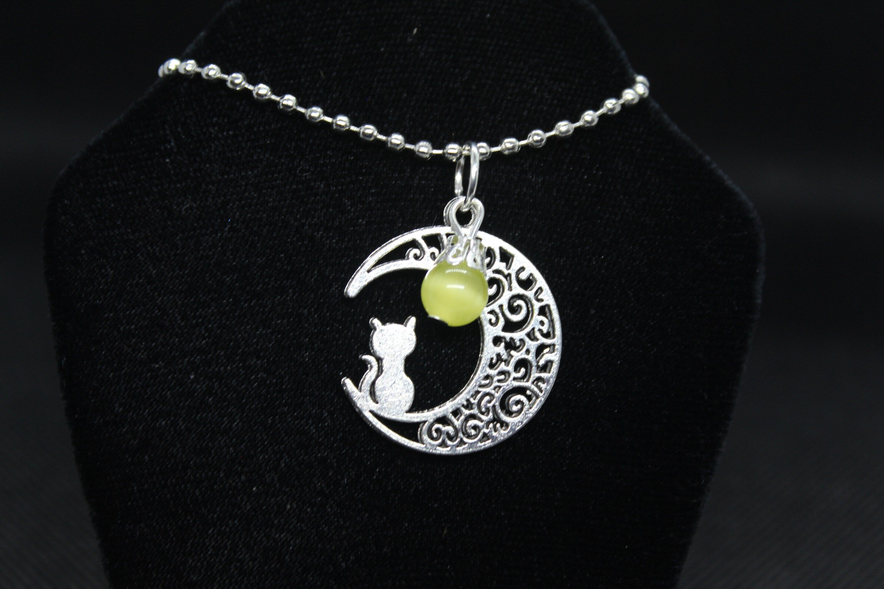 Yellow Moon Cat Necklace Crystal Witch Witchy Jewelry Witchcraft Wicca Wiccan Pagan Metaphysical