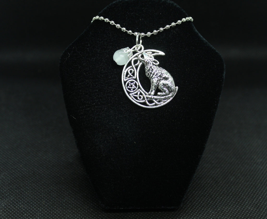 White Moon Howling Wolf Necklace Crystal Witch Witchy Jewelry Witchcraft Wicca Wiccan Pagan Metaphysical