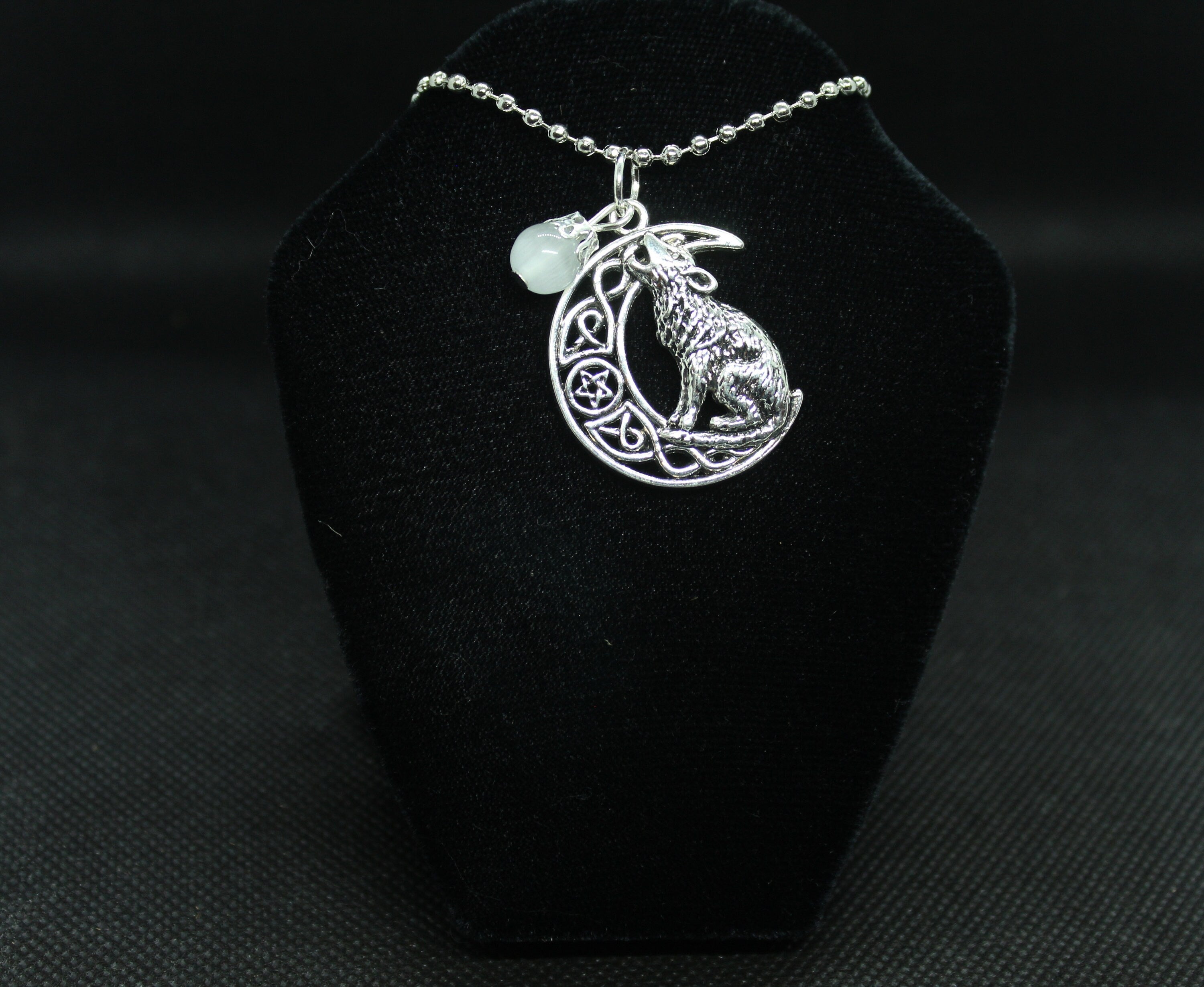 White Moon Howling Wolf Necklace Crystal Witch Witchy Jewelry Witchcraft Wicca Wiccan Pagan Metaphysical