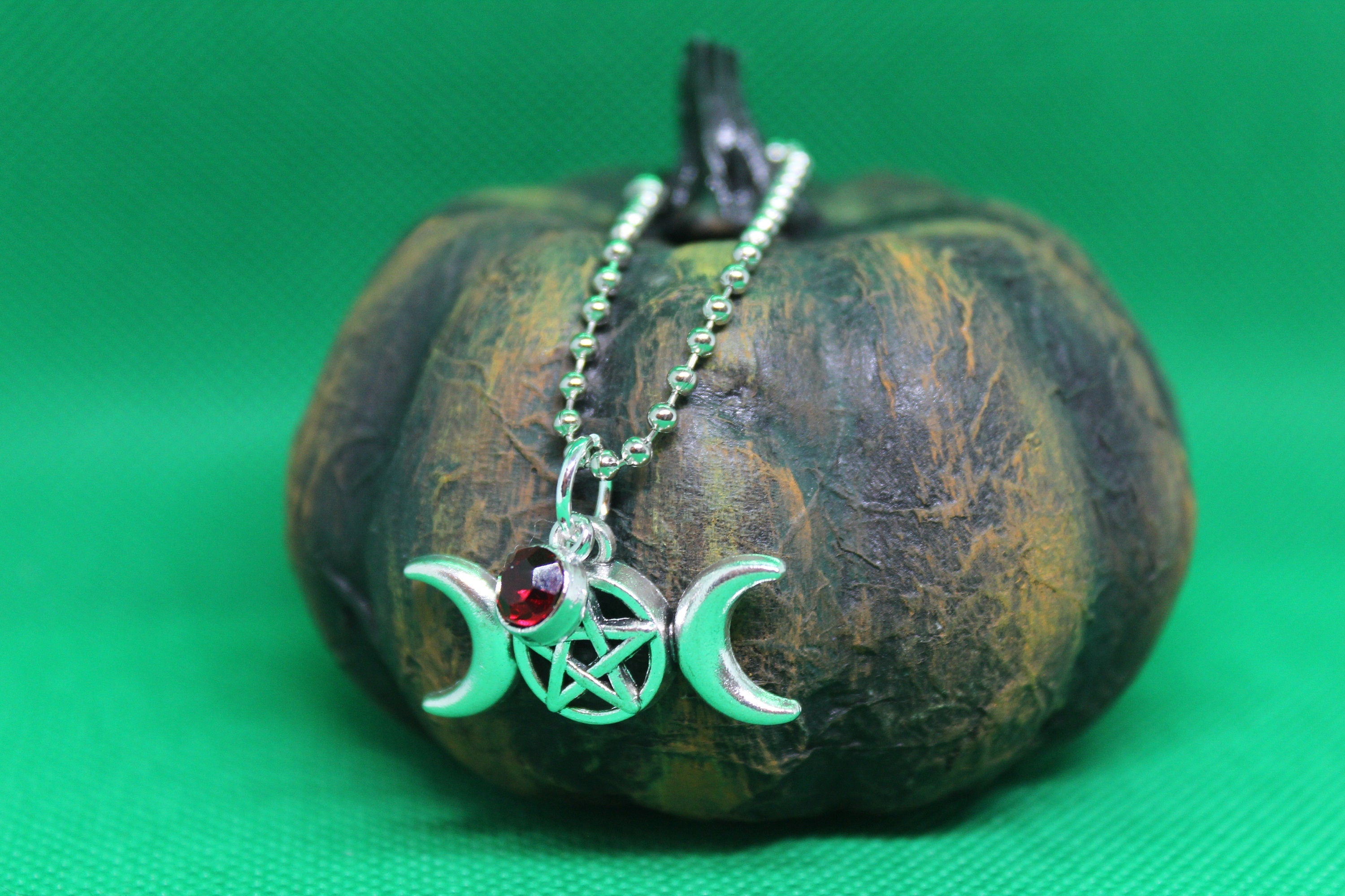 Red Triple Moon Keychain Charm Zipper Pull Crystal Witch Witchy Jewelry Witchcraft Metaphysical