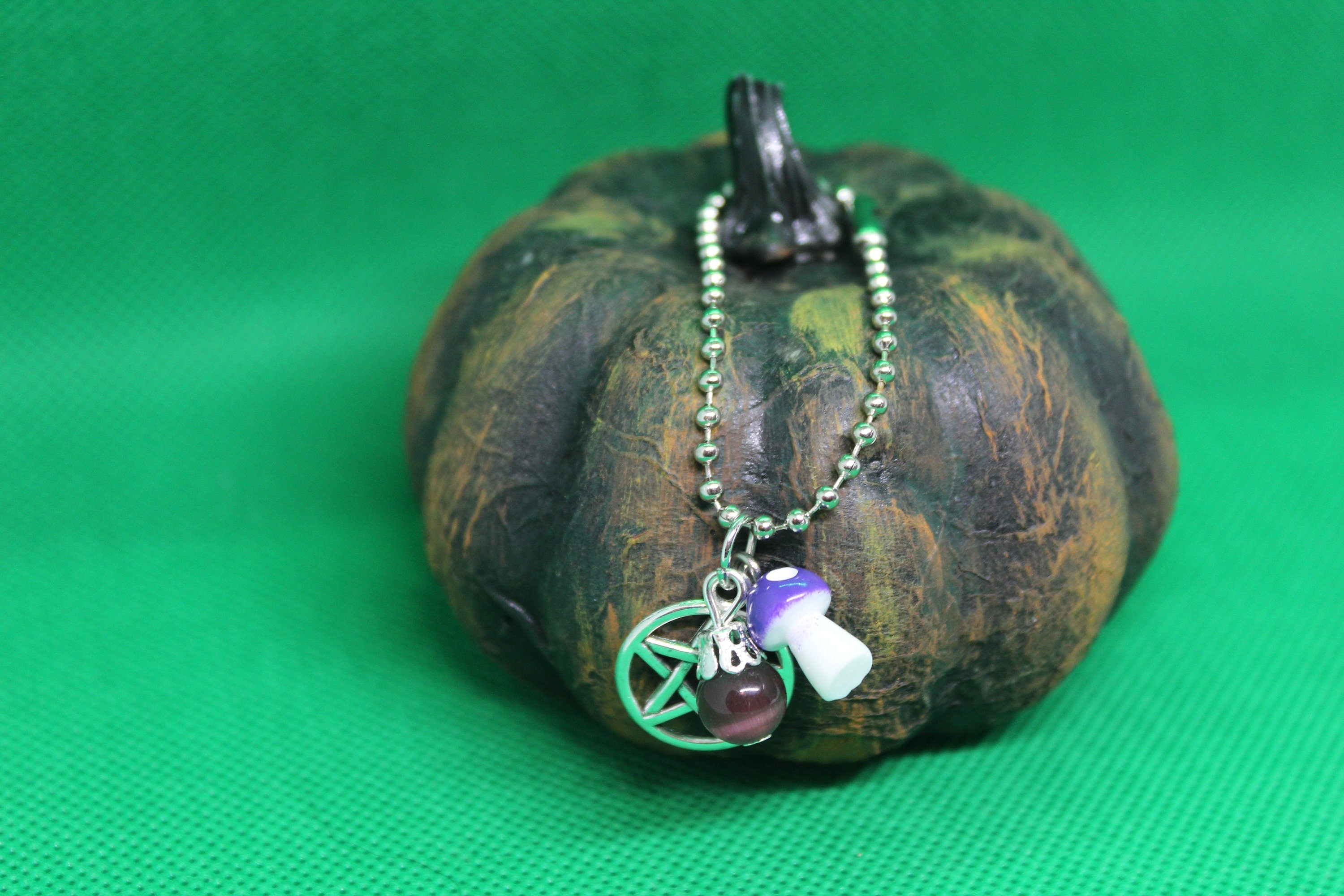 Purple Mushroom Pentacle Keychain Charm Zipper Pull Crystal Witch Witchy Jewelry Witchcraft Metaphysical
