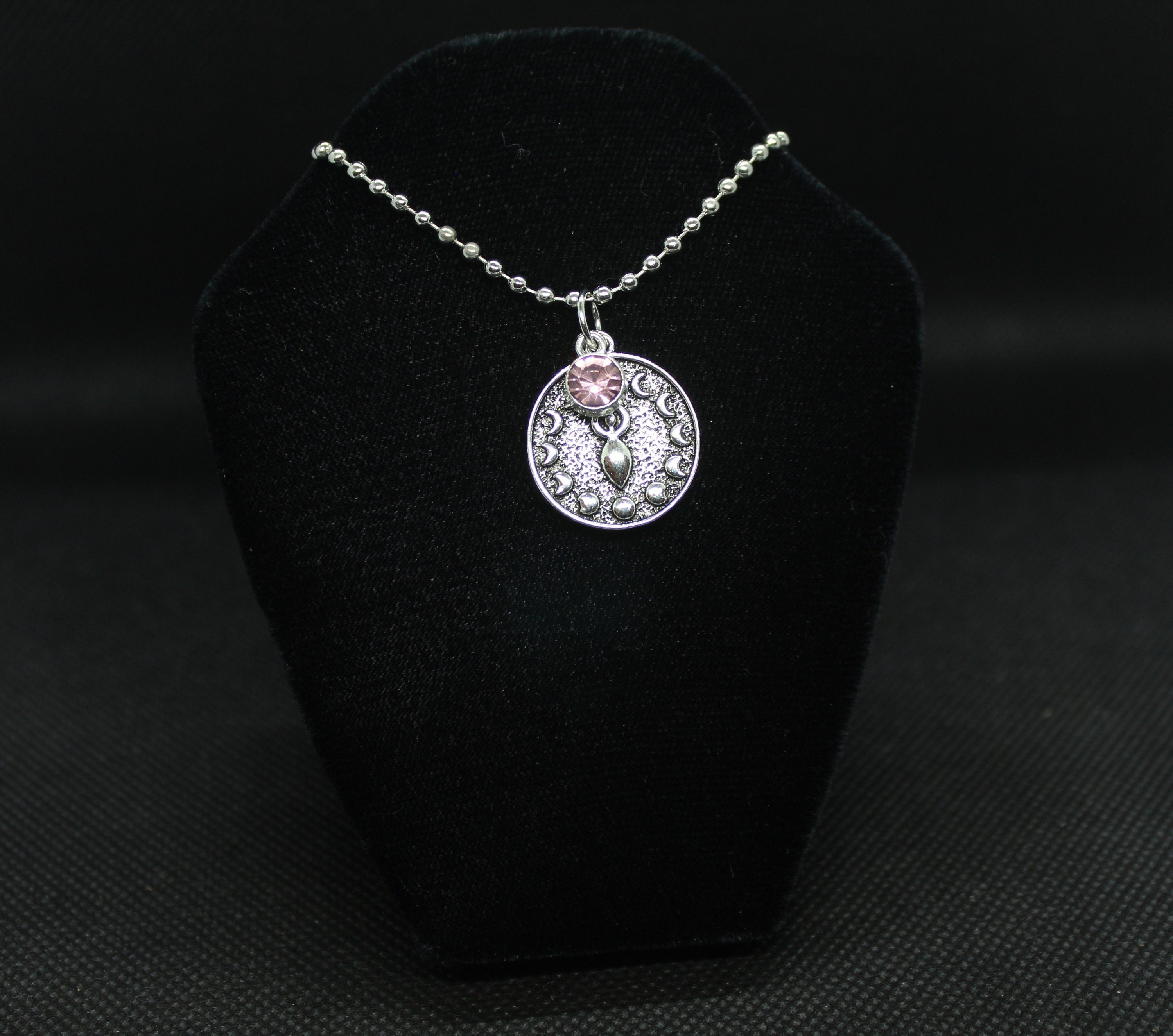 Pink Mother Goddess Moon Phase Necklace Crystal Witch Witchy Jewelry Witchcraft Wicca Wiccan Pagan Metaphysical