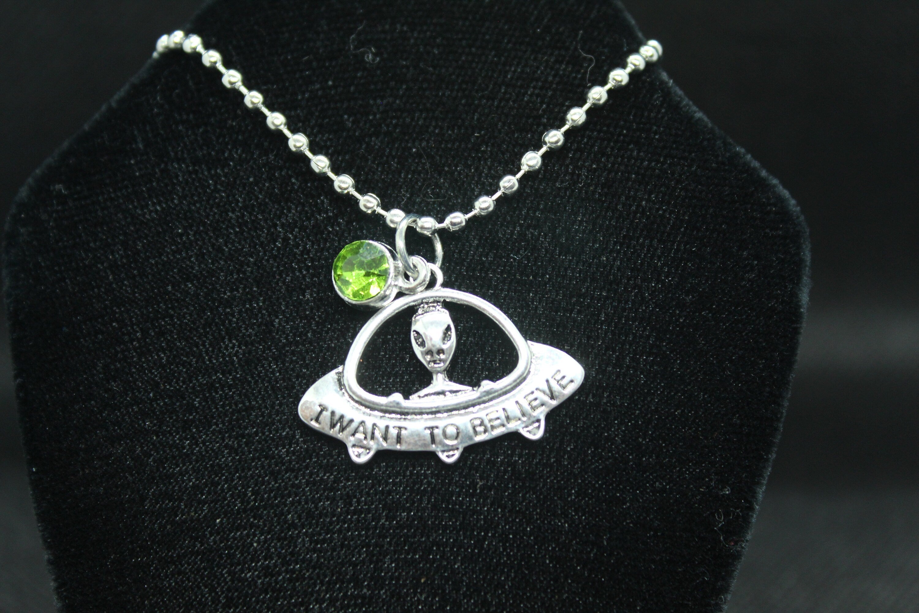 I Want to Believe UFO Alien Necklace Crystal Witch Witchy Jewelry Witchcraft Wicca Wiccan Pagan Metaphysical