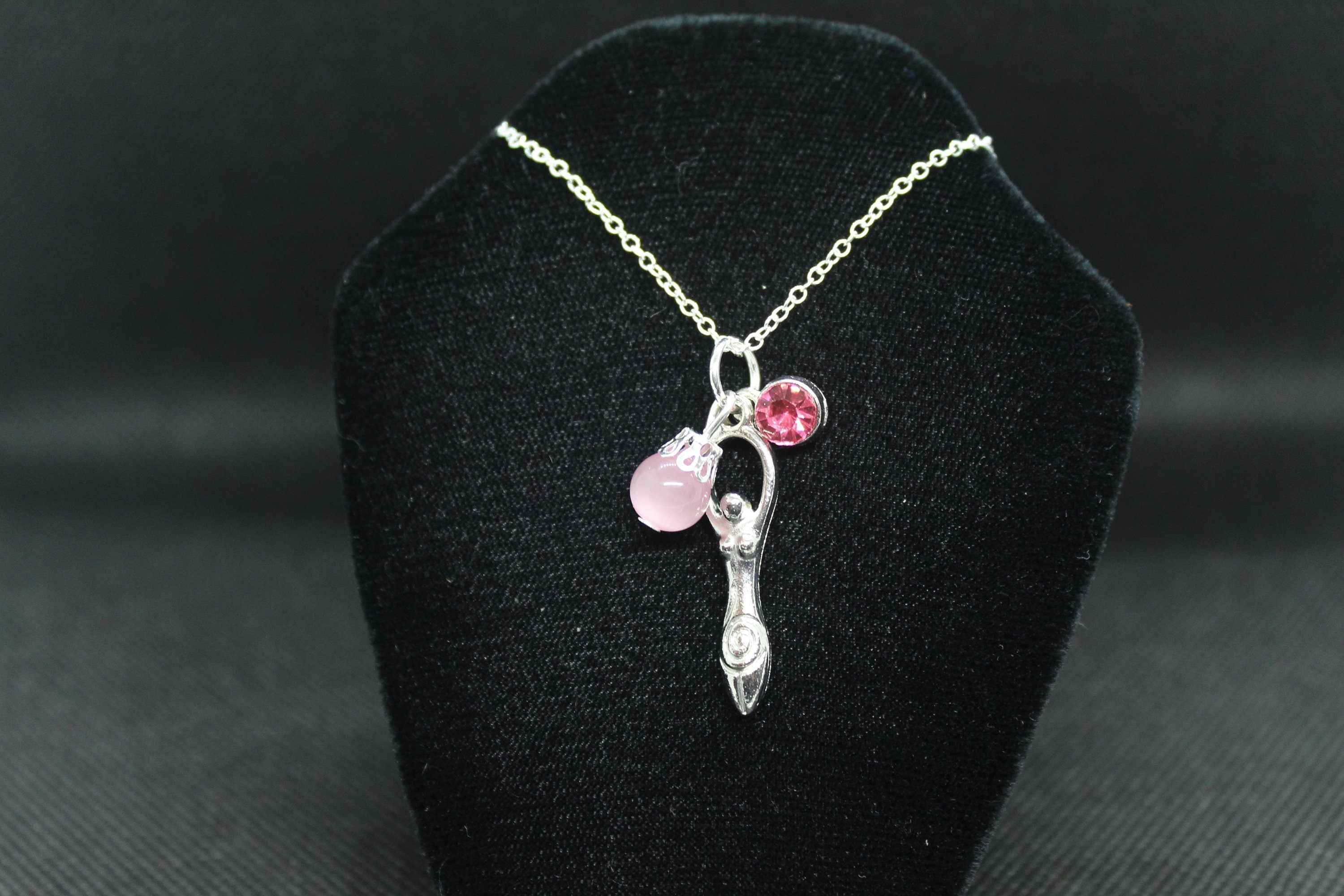 Pink Spiral Goddess Necklace Crystal Witch Witchy Jewelry Witchcraft Wicca Wiccan Pagan Metaphysical