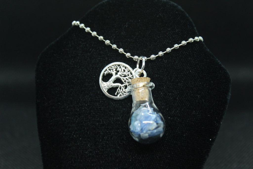 Blue Kyanite Glass Potion Bottle Tree of Life Necklace Crystal Witch Witchy Jewelry Witchcraft Wicca Wiccan Pagan Metaphysical