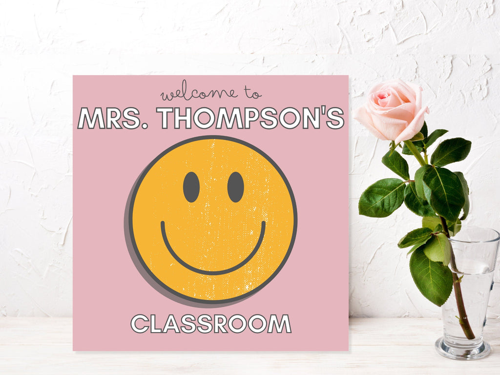 Groovy Boho Retro Smiley Teacher Name Classroom Welcome Sign | Retro Smiley Personalized Teacher Canvas | Classroom Décor | Teacher Gift