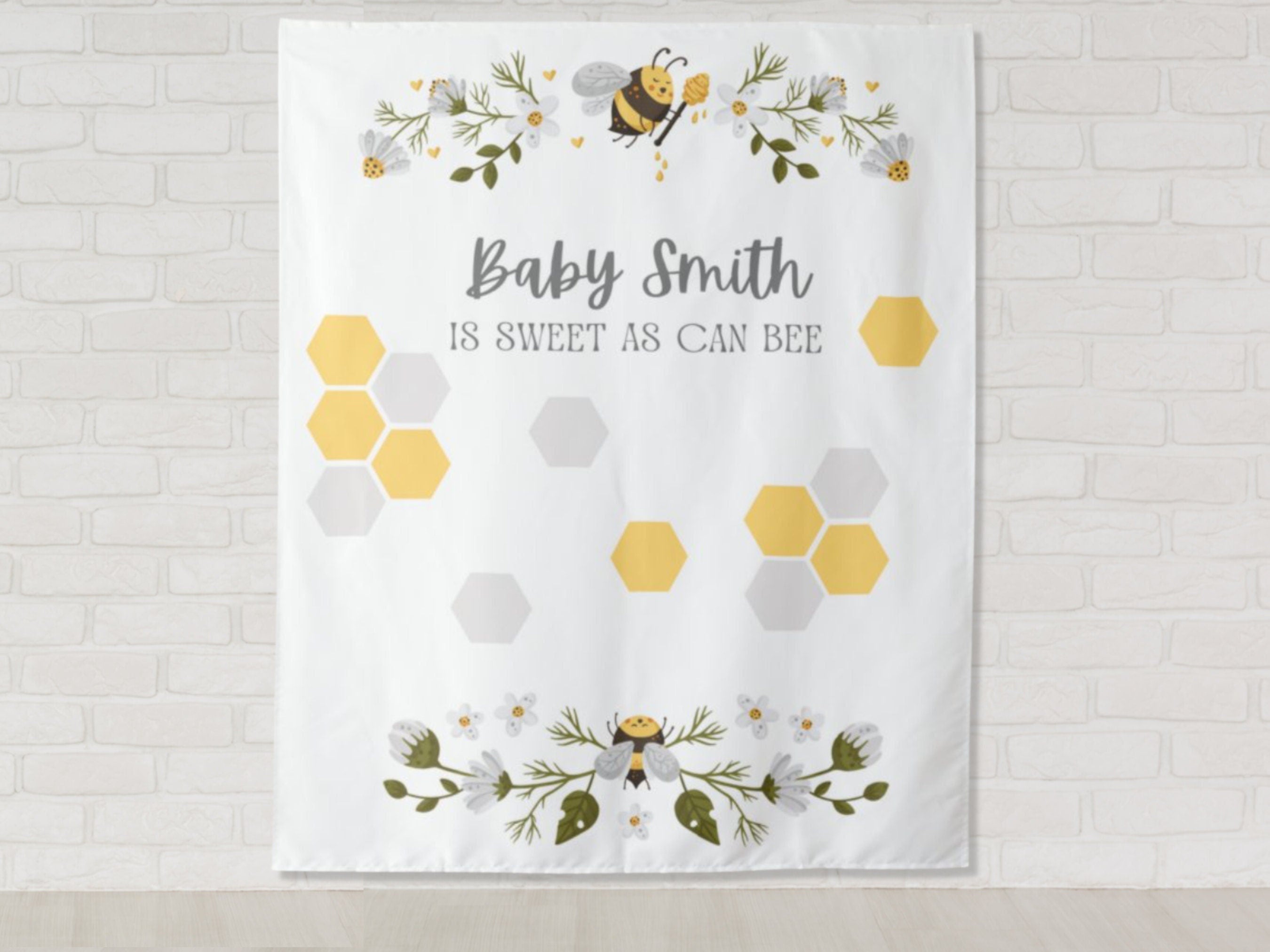 Sweet as Can Bee Personalized Baby Shower Backdrop | Mama Bee Custom Party Backdrop