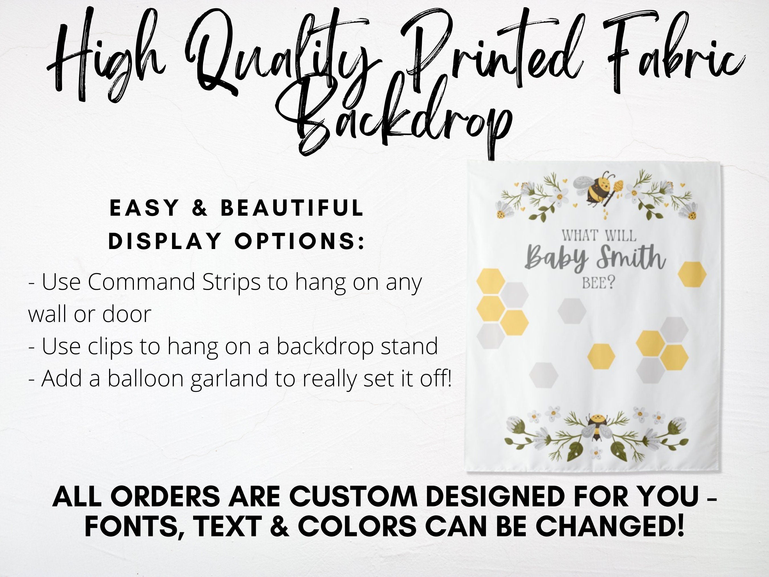 What Will Baby Bee Personalized Gender Reveal Backdrop | Bumble Bee Custom Party Backdrop