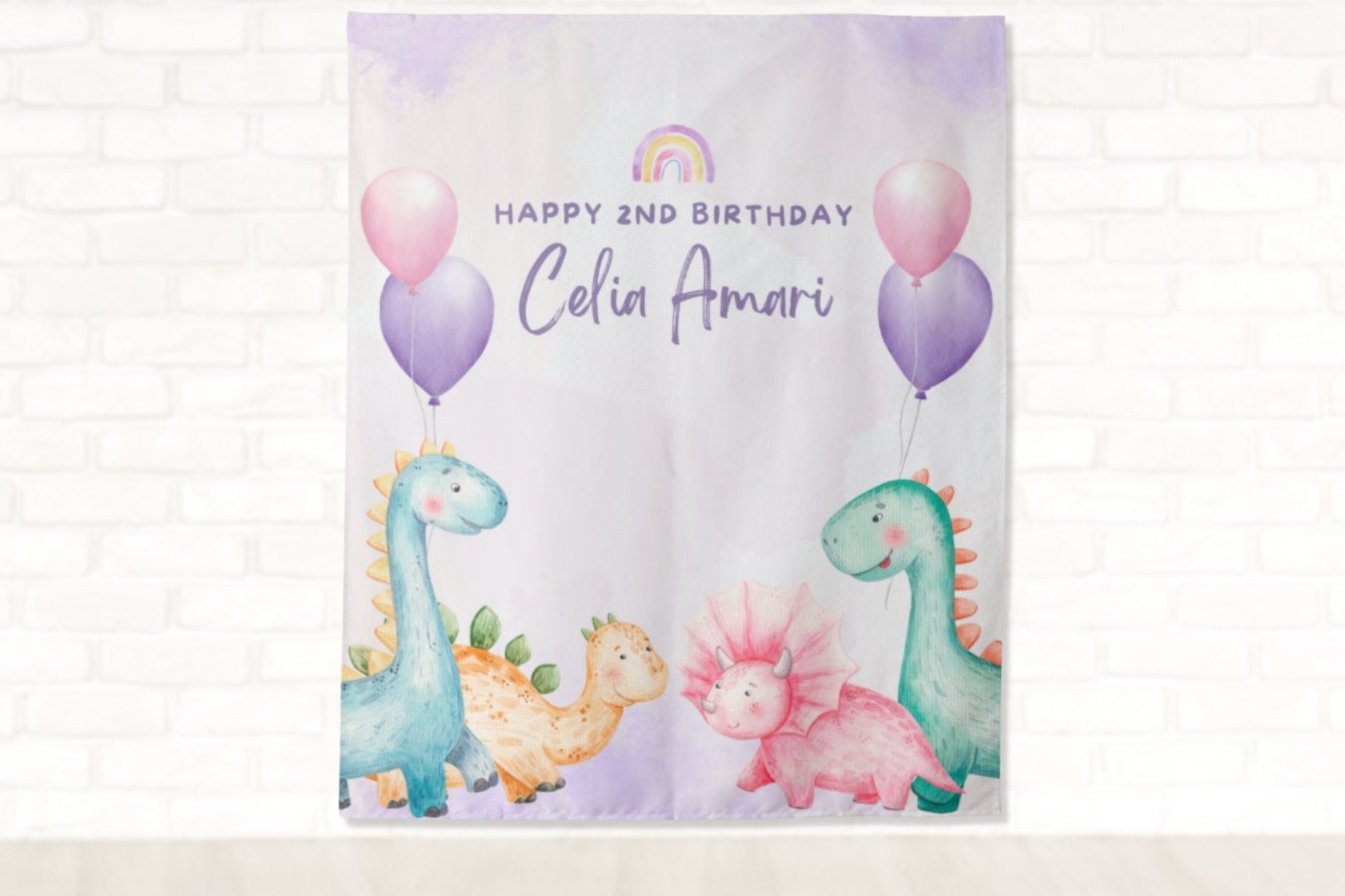 Dinosaur Party Personalized Backdrop | Girly Dinosaur Custom Party Backdrop
