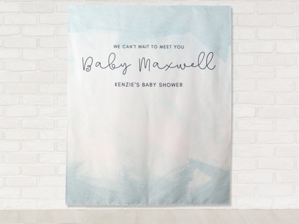 Watercolor Personalized Baby Shower Backdrop | Custom Blue or Pink Paint Party Backdrop