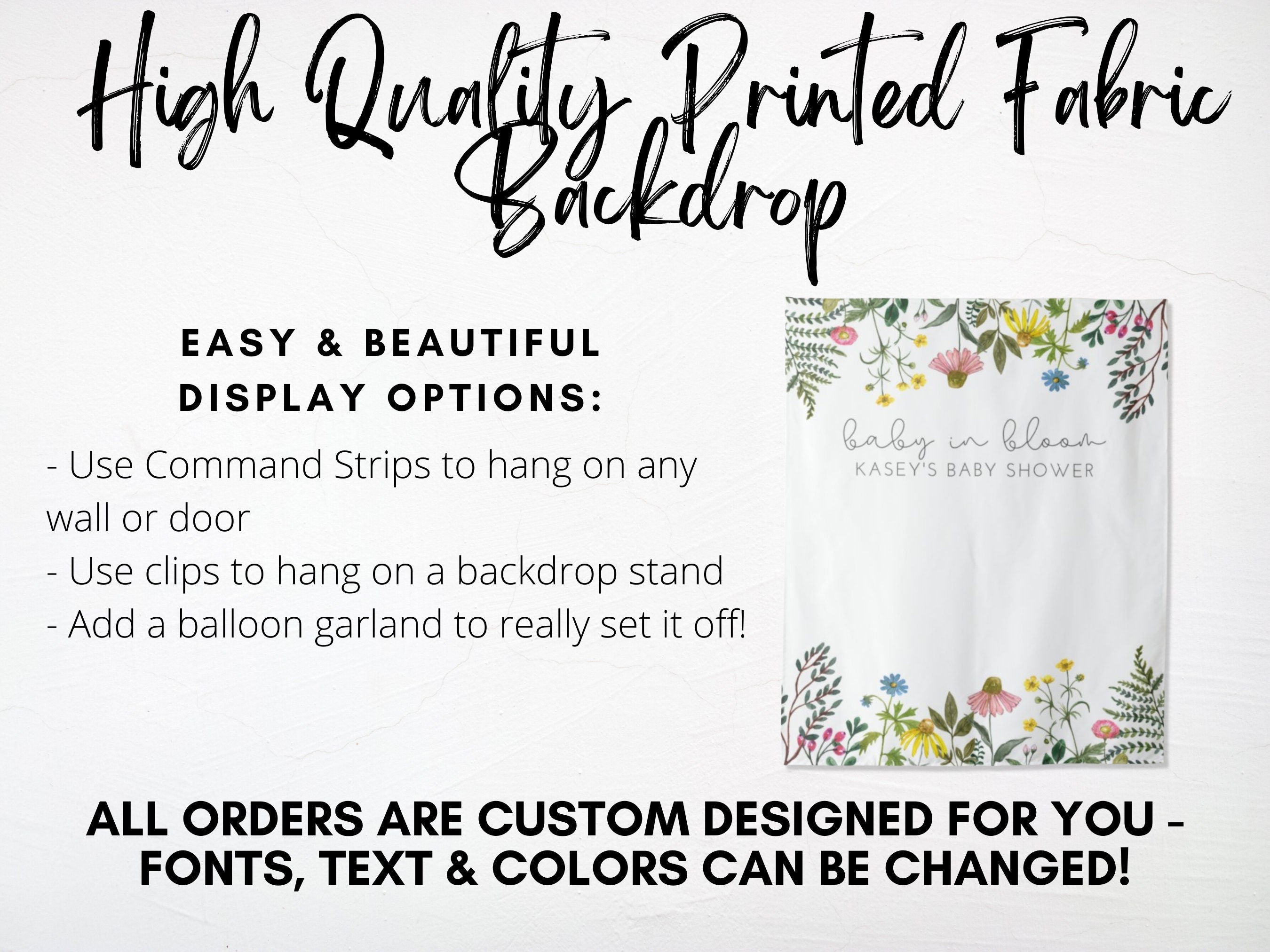 Baby in Bloom Floral Personalized Baby Shower Backdrop | Custom Flower Party Backdrop