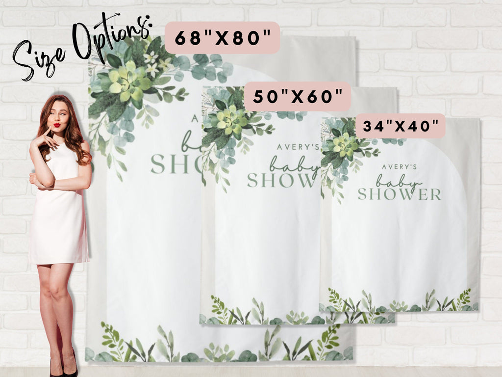 Watercolor Greenery Arch Personalized Baby Shower Backdrop | Custom Party Backdrop for Boy, Girl or Gender Neutral Baby Shower