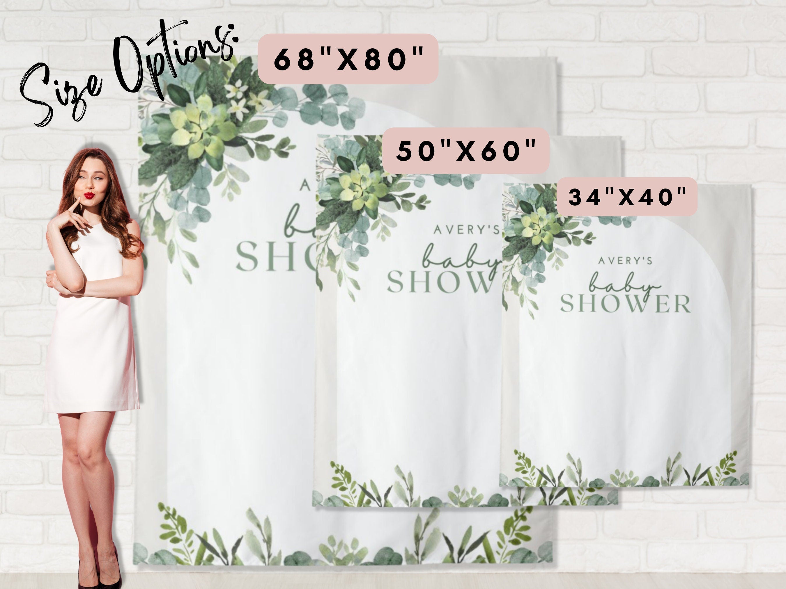 Watercolor Greenery Arch Personalized Baby Shower Backdrop | Custom Party Backdrop for Boy, Girl or Gender Neutral Baby Shower