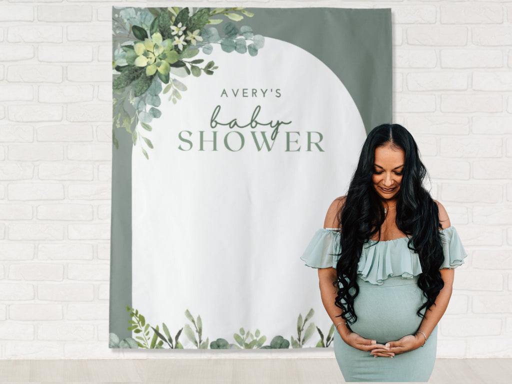 Watercolor Greenery Arch Personalized Baby Shower Backdrop | Custom Party Backdrop for Boy, Girl or Gender Neutral Baby Shower
