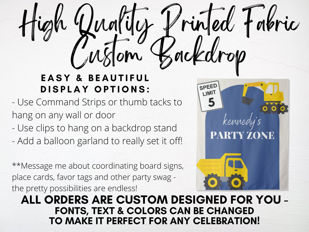 Modern Construction Party Personalized Birthday Party Backdrop | Party Zone Dump Truck Custom Party Backdrop