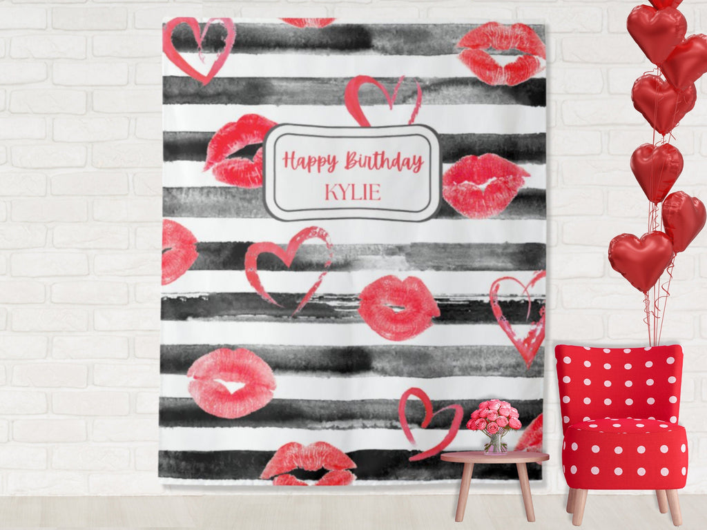 Black and White Watercolor with Red Lips Banner Backdrop