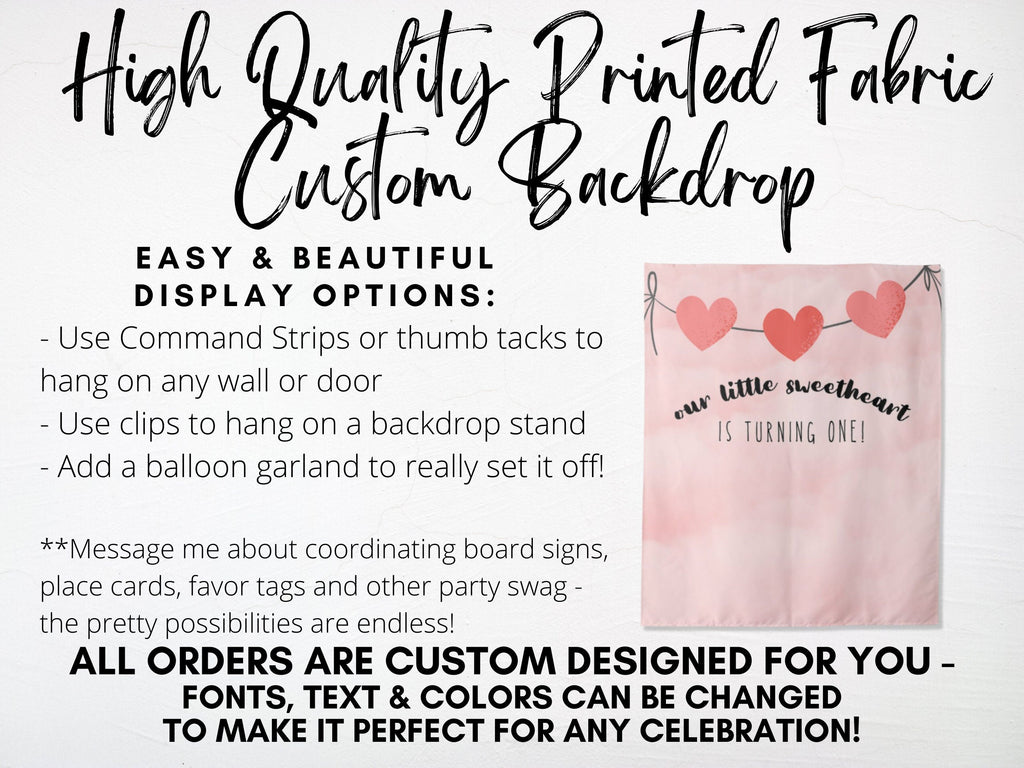 Our Little Sweetheart Heart Garland Custom Birthday Backdrop | Personalized Valentine's Day Photo Booth