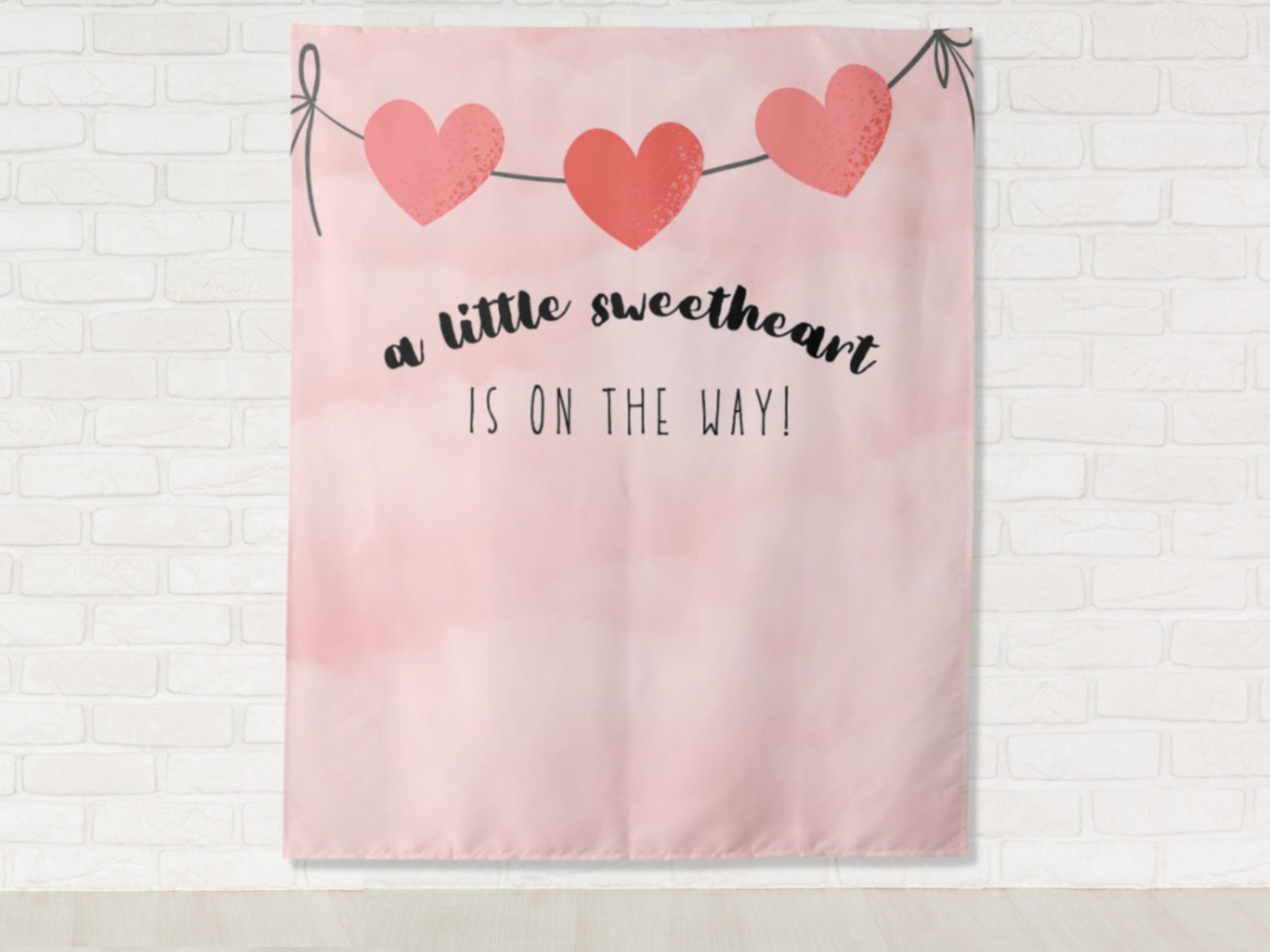 A Little Sweetheart Is On The Way Heart Garland Custom Birthday Backdrop | Personalized Valentine's Day Photo Booth