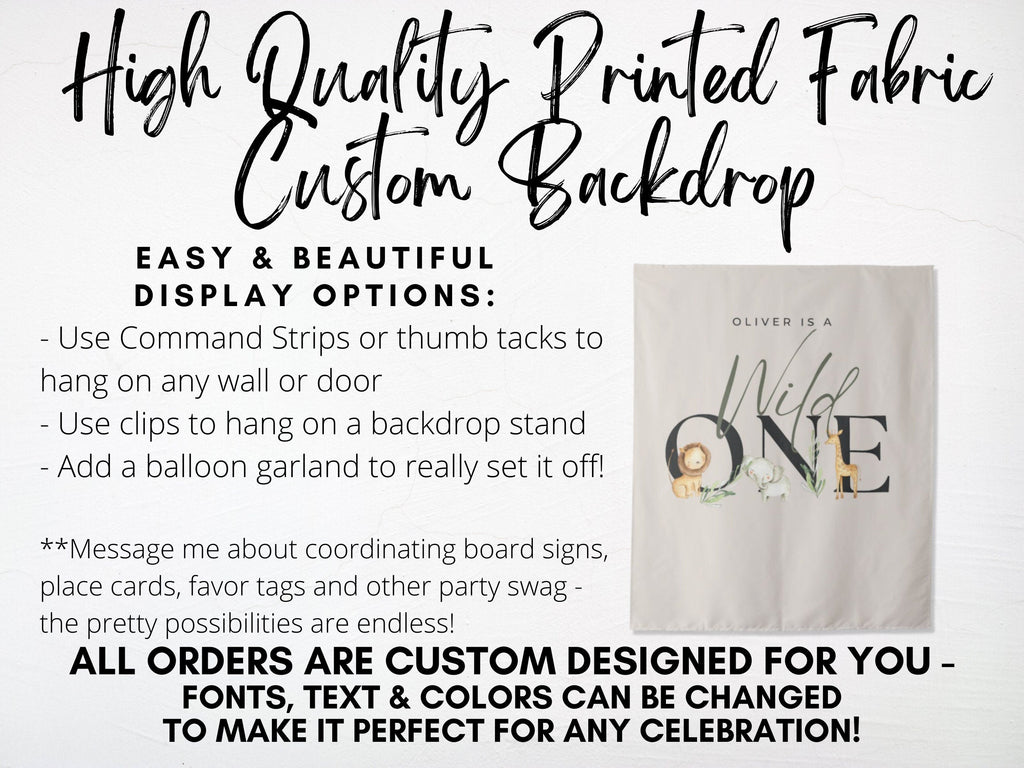 Wild One Custom First Birthday Party Backdrop | Personalized Safari Animal Birthday Photo Booth