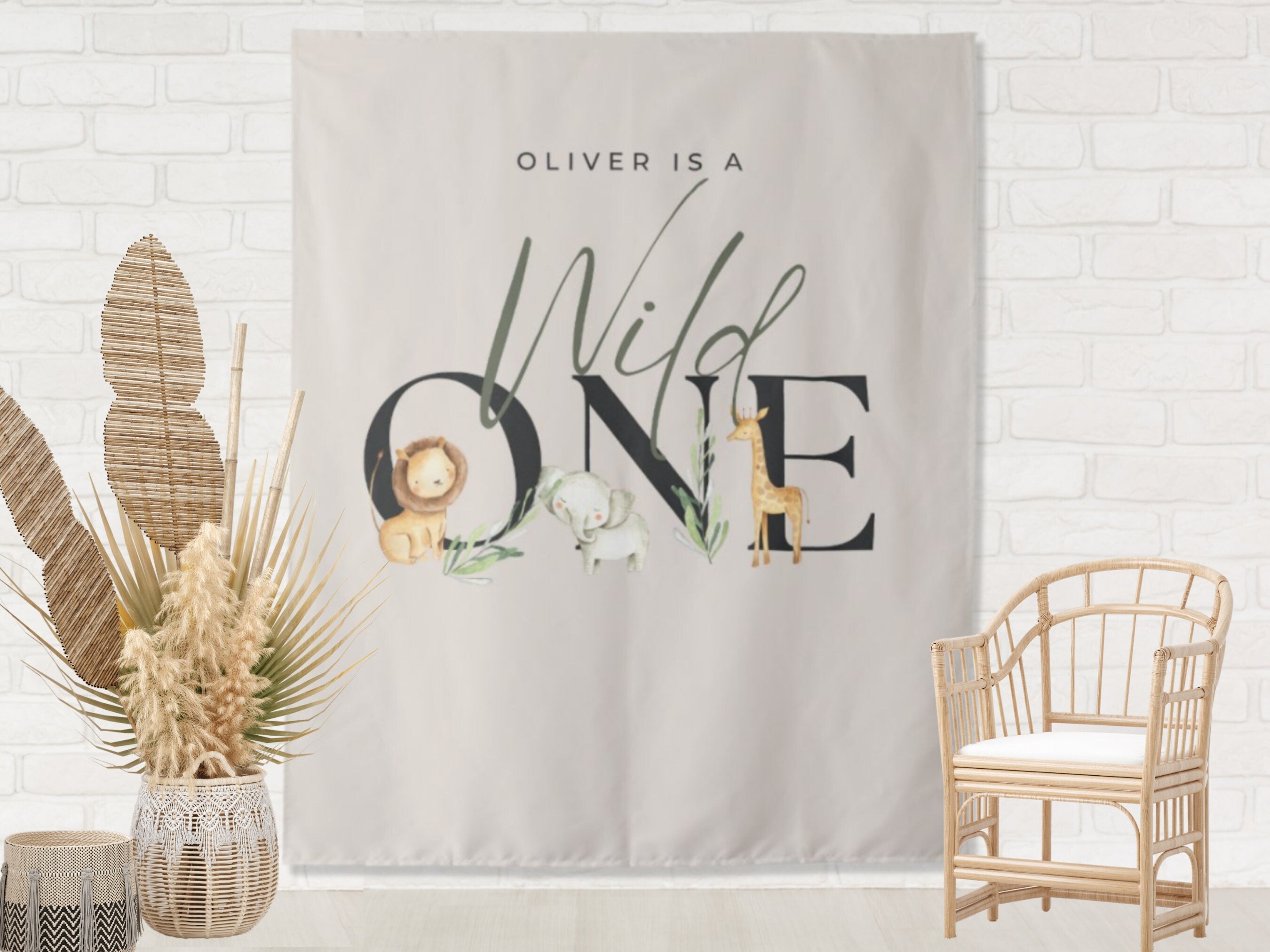 Wild One Custom First Birthday Party Backdrop | Personalized Safari Animal Birthday Photo Booth