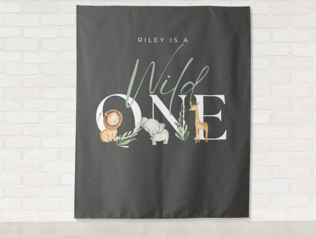 Wild One Custom First Birthday Party Backdrop | Personalized Safari Animal Birthday Photo Booth
