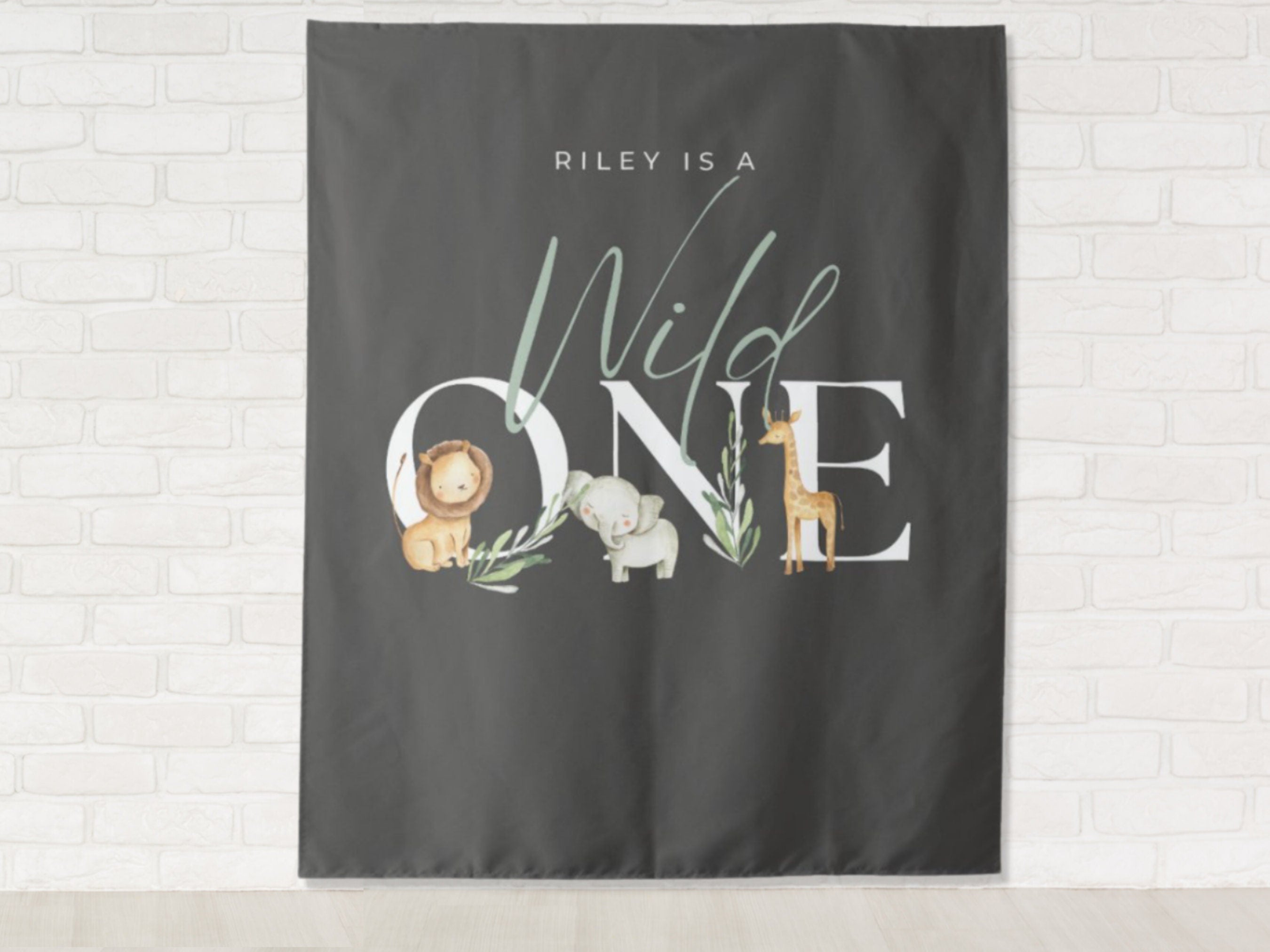Wild One Custom First Birthday Party Backdrop | Personalized Safari Animal Birthday Photo Booth